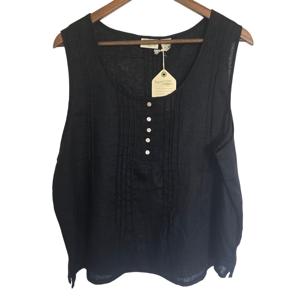 Telluride Black 100% Linen Scoop Neck Tank Top Size: XL NWT